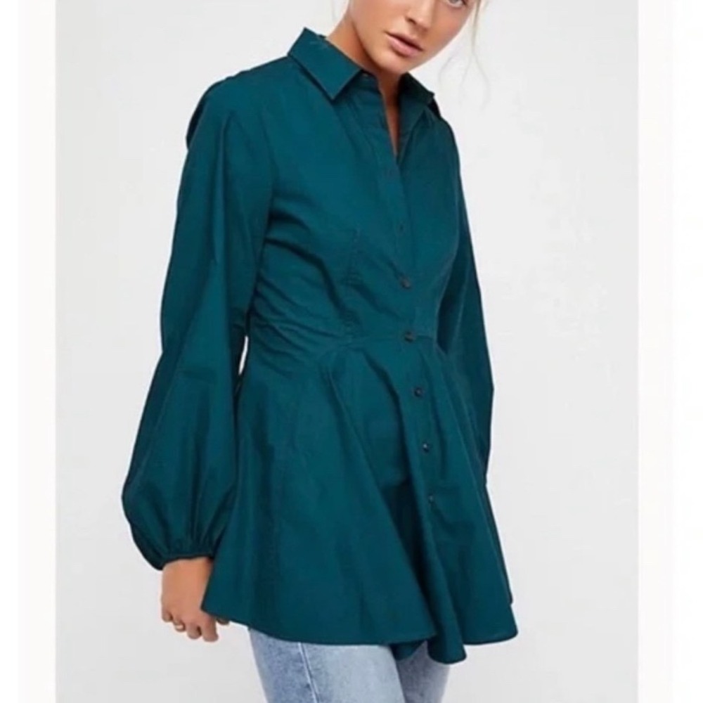 Free People All The Time Peplum Tunic Blouse Hunter Green XS NWT